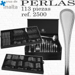 Estuche y detalle Cubertería Perlas 2500 Cruz de Malta 113 piezas