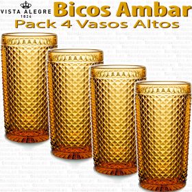 Pack 4 Vasos Altos 13,9cm./330ml. Vidrio Vista Alegre PICOS / BICOS AMBAR