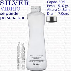 Trasera botella SILVER 50cl agua kilometro cero KM0 Cristal Vidrio
botella de agua personalizada para restaurantes
Botellas de cristal y vidrio personalizadas y vitrificadas, vidriadas a 600ºC para hosteleria, cafeterias, restaurantes, hoteles horeca