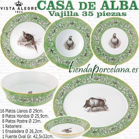 CASA DE ALBA vista Alegre Vajilla 35 piezas porcelana verde y oro