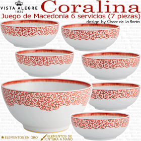 Juego Macedonia Vista Alegre 6 servicios CORALINA Oscar de la Renta