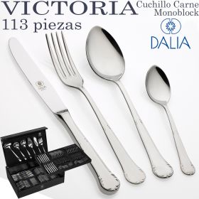 Cuberteria VICTORIA ref 1602 Dalia en estuche de 113 piezas con cuchillo de carne monoblock