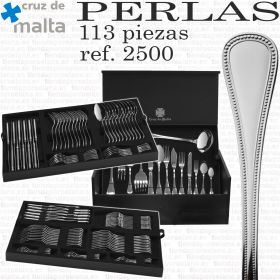 Estuche y detalle Cubertería Perlas 2500 Cruz de Malta 113 piezas
