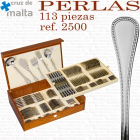 Estuche y detalle Cubertería Perlas 2500 Cruz de Malta 113 piezas