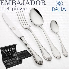 Cubertería Dalia Embajador 2000 Clasica y Elegante marca 113 piezas en estuche