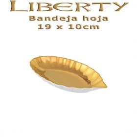 Bandeja Fuente entremeses o pastas forma de Hoja Porcel 19x10 cm. Liberty decoracion Oro