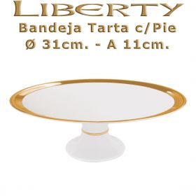 Bandeja de Tarta o Centro de Mesa con Pie Ø 31cm. - Alto 11cm. decorada Banda Oro