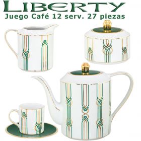 Juego Café Porcel 12 servicios (27 pzs.) Liberty Verde y Oro diseño moderno 
