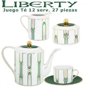 Juego Té Porcel 12 servicios (27 piezas) Liberty Verde y Oro estilo moderno 