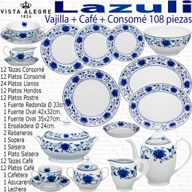 Vajilla 108 piezas Vista Alegre Lazuli Vajilla con Café y 12 servicios de Consomé