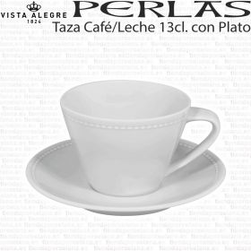 Taza Café con Leche 13 cl. Vista Alegre Perlas, taza clasica para uso diario muy resistente.