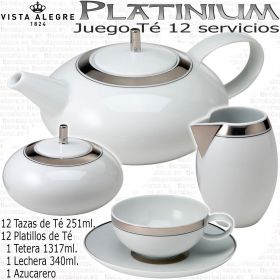 PLATINIUM Juego Té completo 12 servicios 27 piezas porcelanas Vista Alegre plata