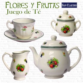 JUEGO TE SAN CLAUDIO FLORES Y FRUTAS - Artesanos del Cristal