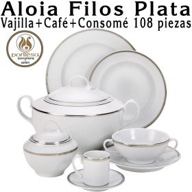 Aloia Filos Plata Pontesa 108 piezas Vajilla + Café + Consomé