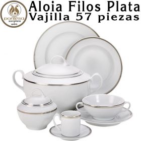 ALOIA FILOS PLATA Vajilla 57 piezas Porcelanas Pontesa