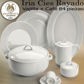 Vajillas completas Santa Clara Iria rayado blanco con Juego Café, 12 servicios mesa completos.