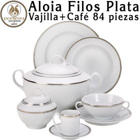 Aloia Filos Plata Vajilla + Juego Café 83/84 piezas Pontesa Porcelana