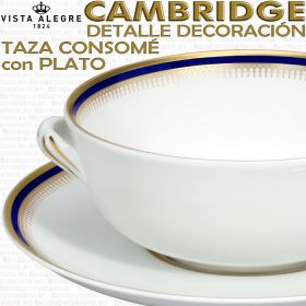 CAMBRIDGE Detalle decoración Azul Cobalto y Oro Taza Consomé con Plato