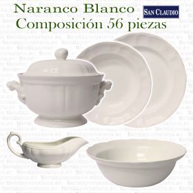 Naranco Blanco Vajilla San Claudio Loza de 56 piezas completa