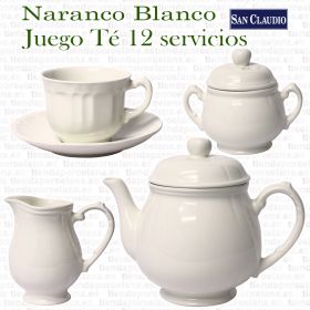 San Claudio Naranco Blanco Juego de Café de Loza 12 servicios 27 piezas