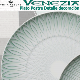 Detalle decoracion Plato Postre VENEZIA Verde Vista Alegre