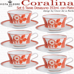 Pack 6 Tazas Desayuno con Plato Coralina