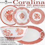 Vajilla colección Oscar de la Renta CORALINA 20 piezas Vista Alegre con ensaladera grande