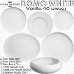 Vista Alegre DOMO WHITE / Blanco Vajilla 40 piezas con Platos de Pasta / Espaguetis