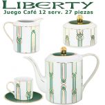 Juego Café Porcel 12 servicios (27 pzs.) Liberty Verde y Oro diseño moderno 