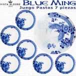 BLUE MING Vista Alegre Juego de Pastas Tarta Porcelana 6 servicios 7 piezas