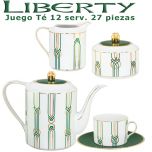 Juego Té Porcel 12 servicios (27 piezas) Liberty Verde y Oro estilo moderno 