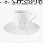 UTOPIA Taza Café Expreso Recta Apilable con Plato Vista Alegre Porcelana Blanca relieve