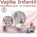 Vajilla infantil para niña dibujo muñecas de Santa Clara Pontesa, 4 piezas