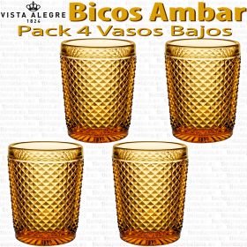 Pack 4 Vasos Bajos 10,7cm./280ml. Vidrio Vista Alegre PICOS / BICOS AMBAR