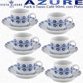 AZURE LUX Pack 6 Tazas Café con Plato