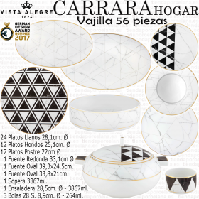 CARRARA HOGAR Vajilla Vista Alegre 57 piezas porcelanas imitación mármol