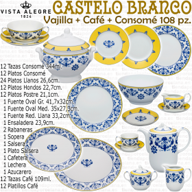 CASTELO BRANCO completa Vajilla con servicio Café y Juego Consomé 108 piezas Vista Alegre