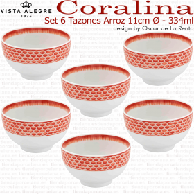 Set 6 Tazones de Arroz Oscar de la renta Coralina Vista Alegre Porcelana