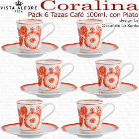 Juego 6 Tazas Café con Plato Vista Alegre CORALINA Oscar de la Renta