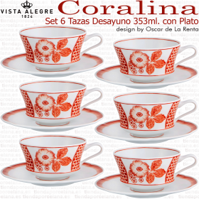 Pack 6 Tazas Desayuno con Plato Coralina
