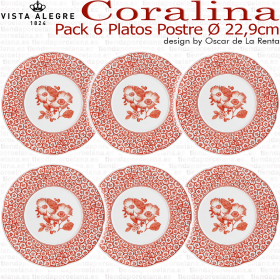 6 Platos Postre Vista Alegre CORALINA Oscar de la Renta