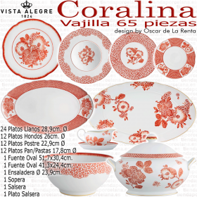 Oscar de la Renta Vajilla completa 65/66 piezas CORALINA Vista Alegre