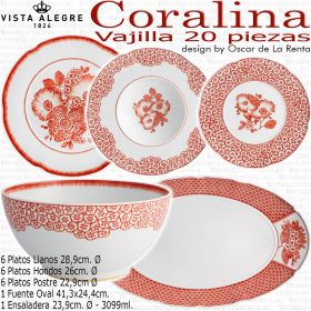 Vajilla colección Oscar de la Renta CORALINA 20 piezas Vista Alegre