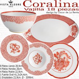 CORALINA set 18 piezas vajilla porcelana vista alegre oscar de la renta