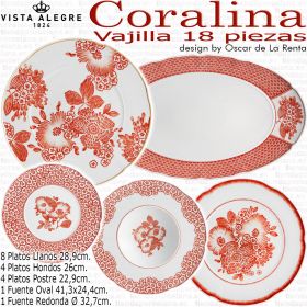 Vajilla CORALINA set 18 piezas con fuente redonda vajillas porcelana vista alegre oscar de la renta