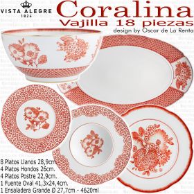 CORALINA set 18 piezas vajilla porcelana vista alegre oscar de la renta