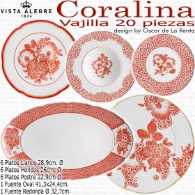 Vajilla Coralina 20 piezas Vista Alegre Oscar de la renta