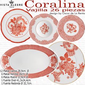 Vajilla Coralina Porcelanas Vista Alegre 26 piezas