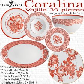 CORALINA Oscar de la Renta Vajilla 39 piezas