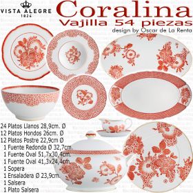 Vajilla Oscar de la Renta CORALINA Vista Alegre completa 56 - 57 piezas
